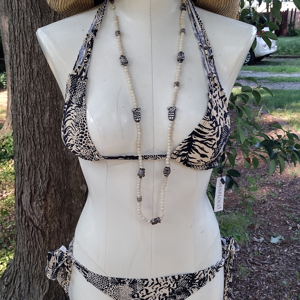 SENFLOCO SZ M  THE FILLE FRINGE TRIANGLE STRING BIKINI NWT ANIMAL PRINT
